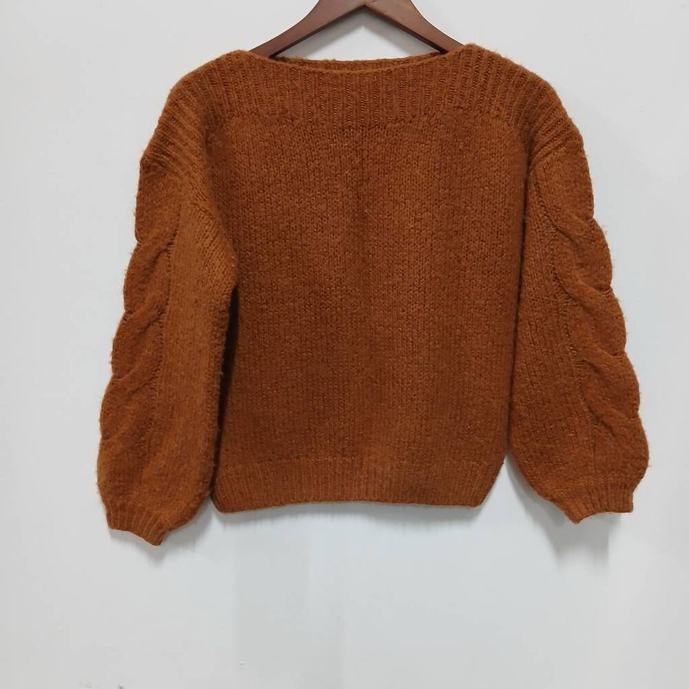 Madewell Women Small rust Cognac brown thick alpaca soft sweater boxy boat neck